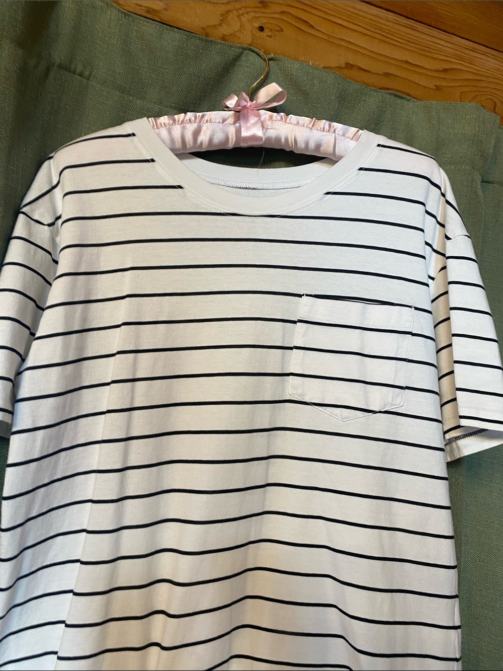 Time and Tru White Tee with Black Stripes and Chest Pocket